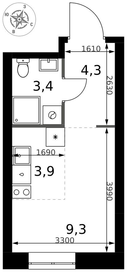 Планировка — Студия-квартира, 20.9 м²
