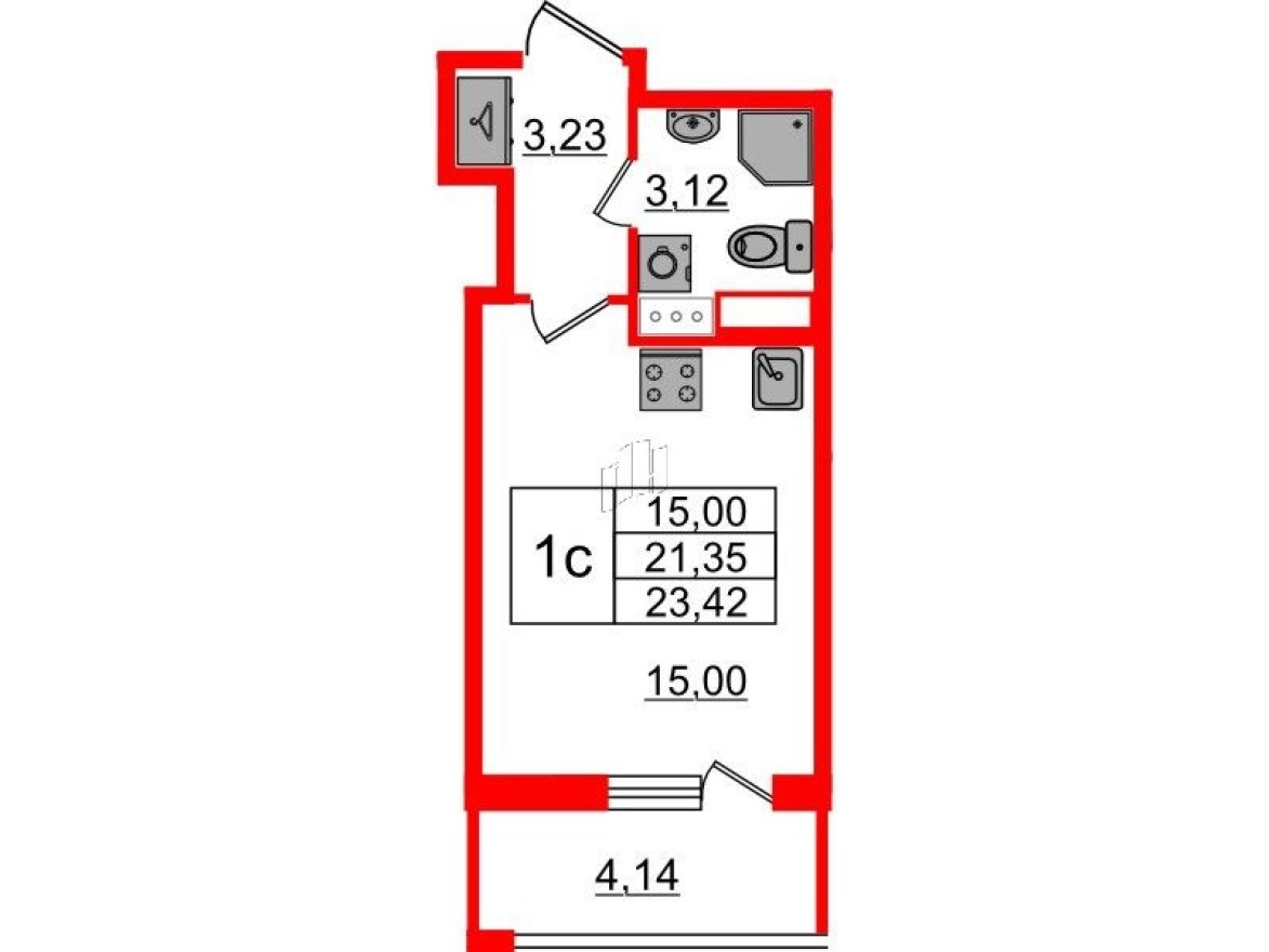Планировка — Студия-квартира, 21.4 м²