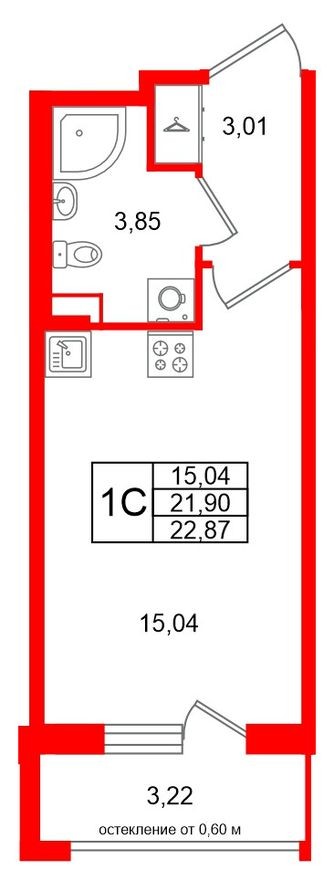 Планировка — Студия-квартира, 21.9 м²