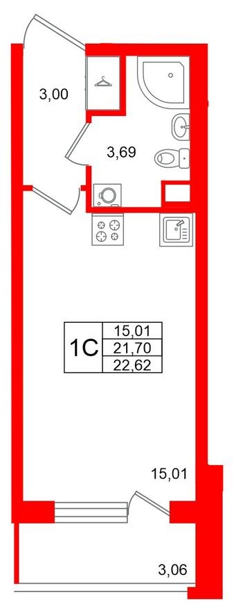 Планировка — Студия-квартира, 21.7 м²