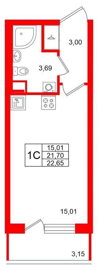 Планировка — Студия-квартира, 21.7 м²