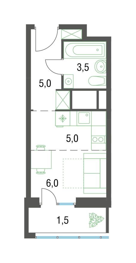 9к. квартира, 20.7 м²