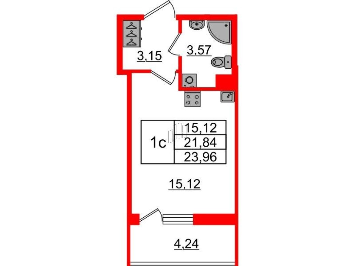 Планировка — Студия-квартира, 21.8 м²