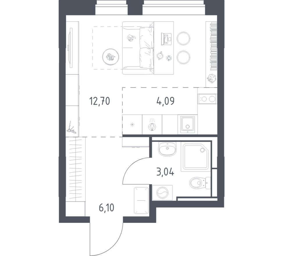 Студия-квартира, 25.9 м²