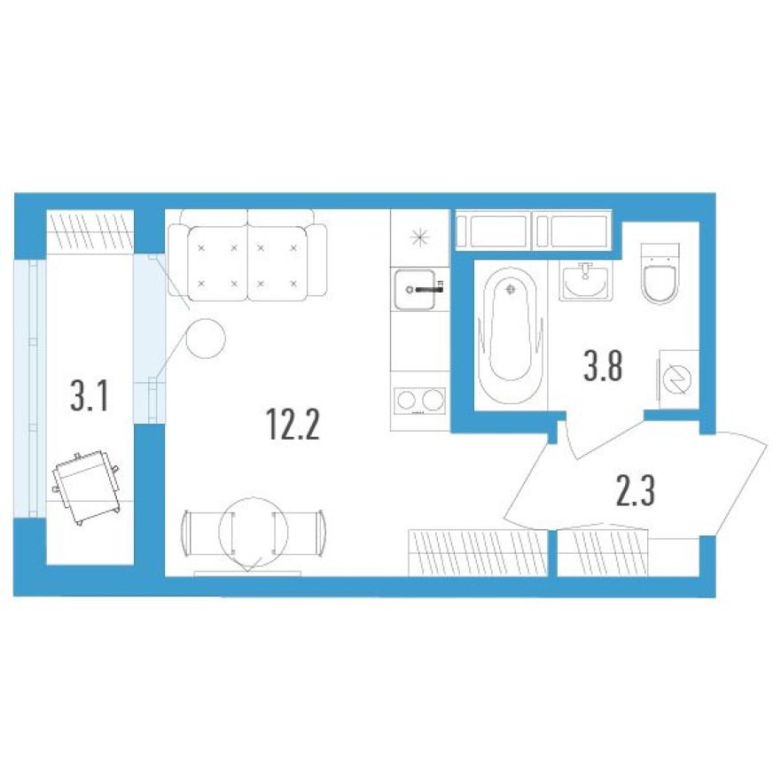 Планировка — Студия-квартира, 19.9 м²