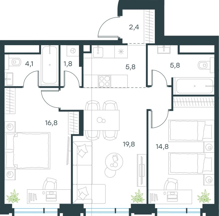 Планировка — 3к. квартира, 71.3 м²