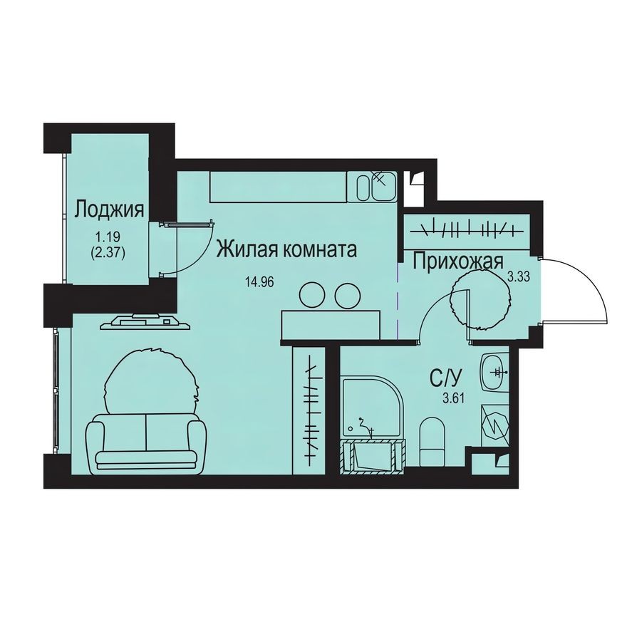 Студия-квартира, 23.1 м²