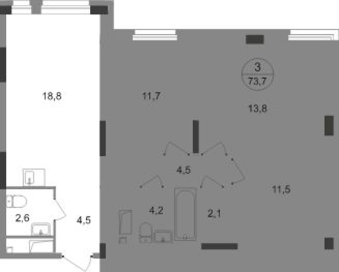 3к. квартира, 73.7 м²