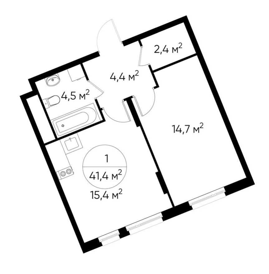1к. квартира, 41.4 м²