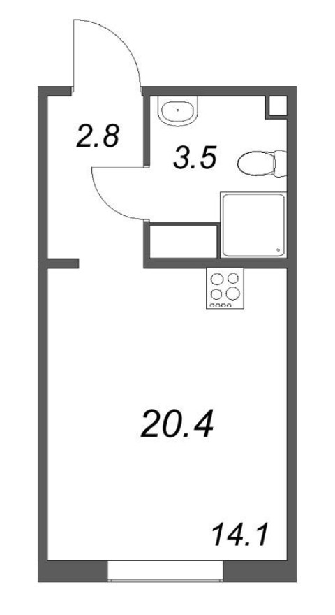 Планировка — Студия-квартира, 20.4 м²