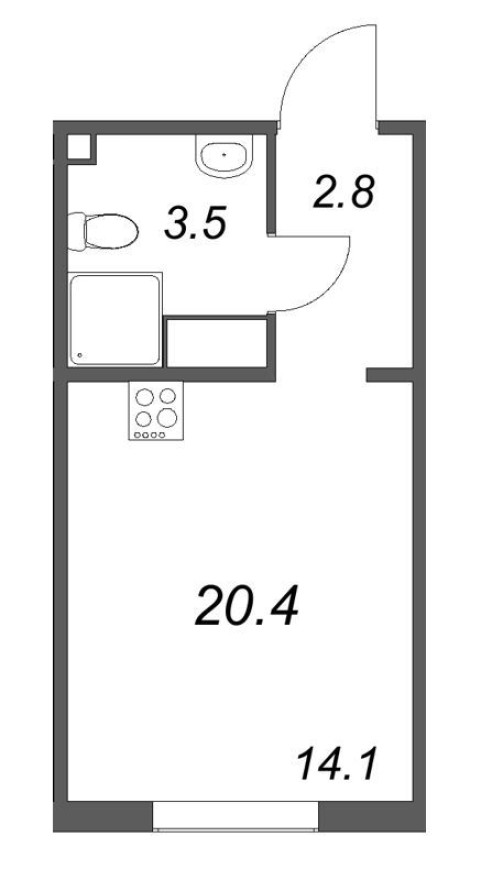Планировка — Студия-квартира, 20.4 м²