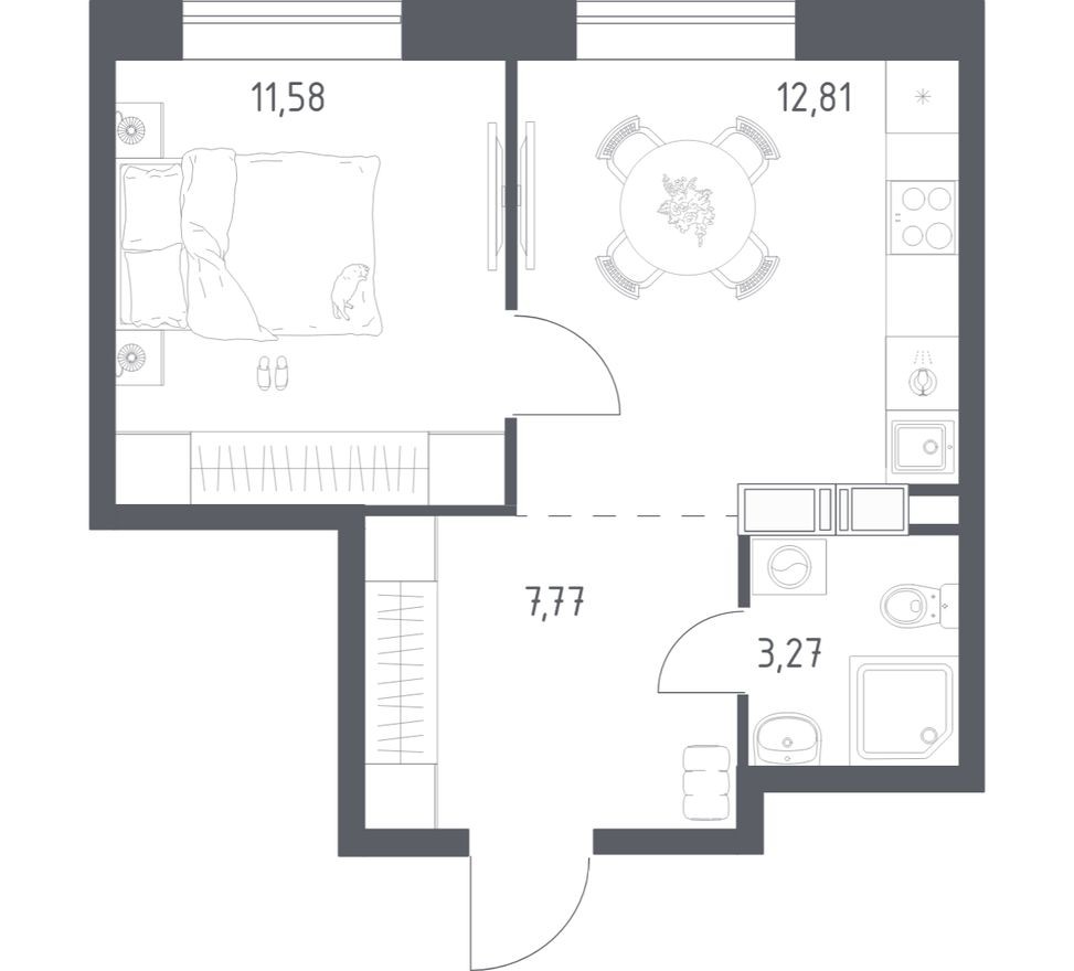 1к. квартира, 35.4 м²