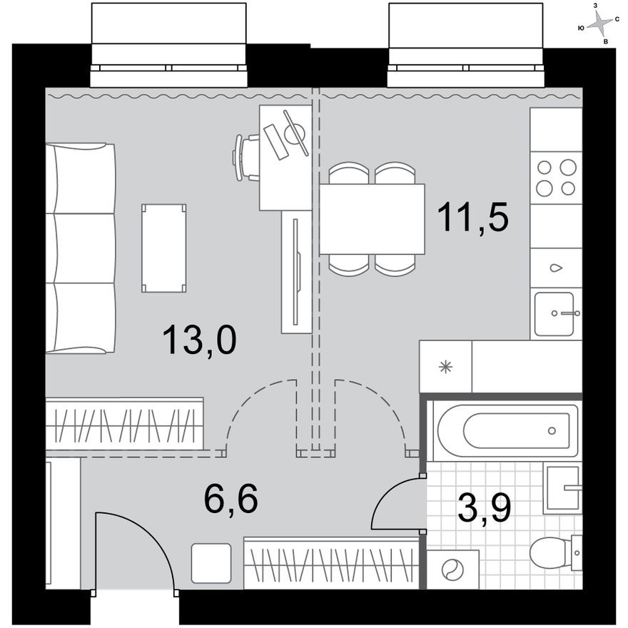 1к. квартира, 35.0 м²