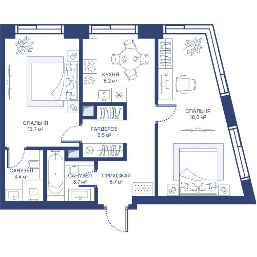 2к. квартира, 57.2 м²