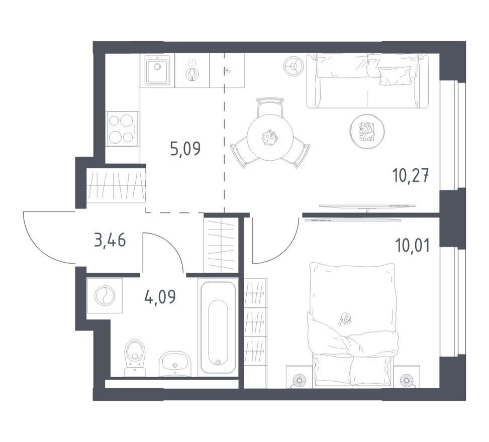 1к. квартира, 32.9 м²