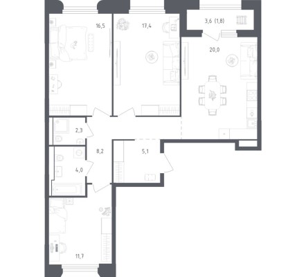 3к. квартира