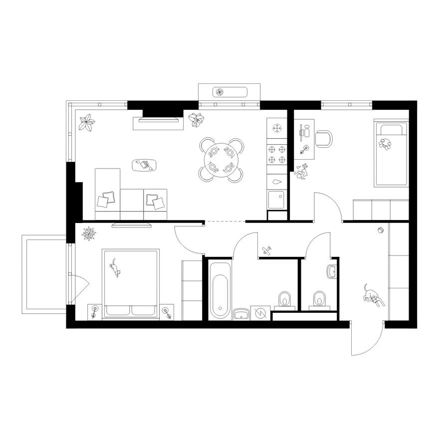 Планировка — 2к. квартира, 57.6 м²