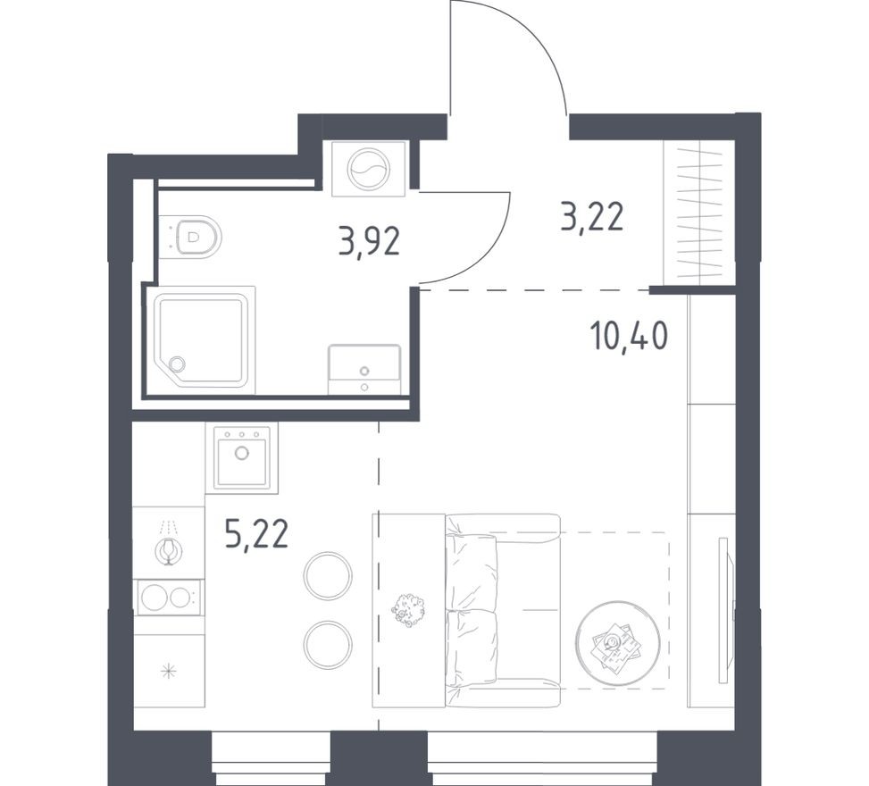 Студия-квартира, 22.8 м²