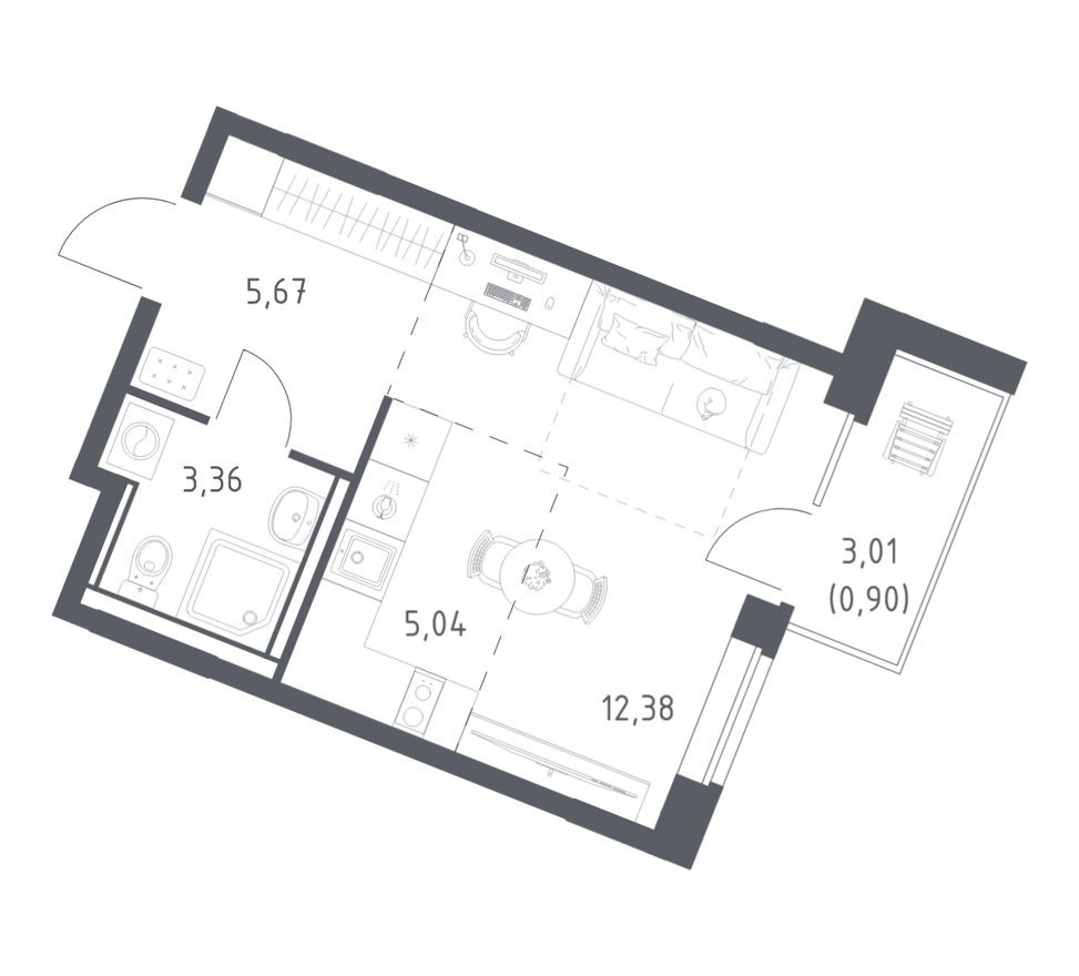 Студия-квартира, 27.4 м²