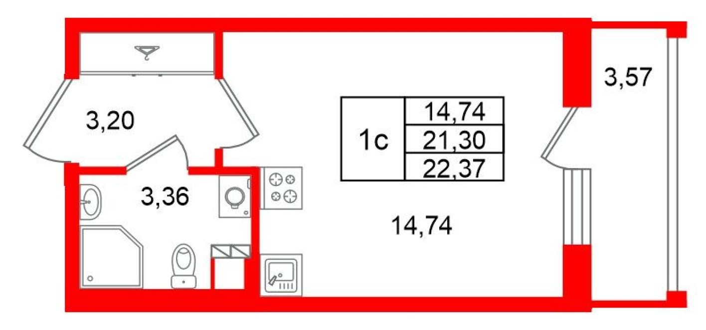 Планировка — Студия-квартира, 21.3 м²