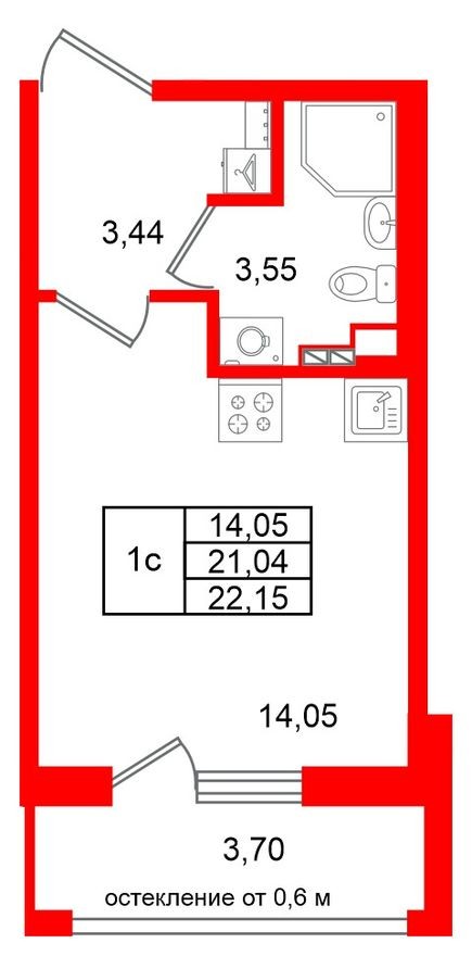 Планировка — Студия-квартира, 21.0 м²
