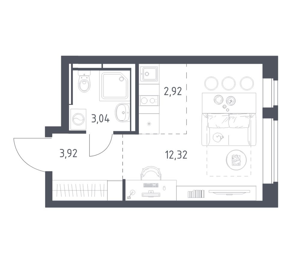 Студия-квартира, 22.2 м²