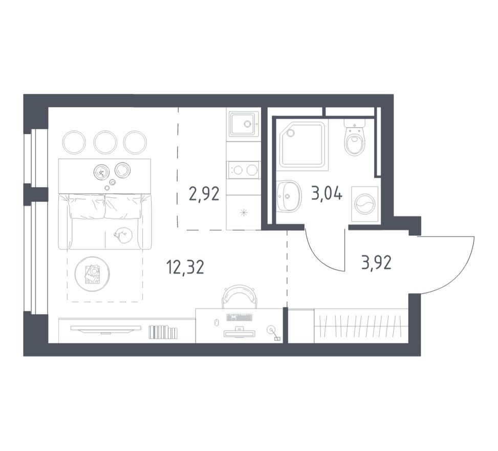 Студия-квартира, 22.2 м²