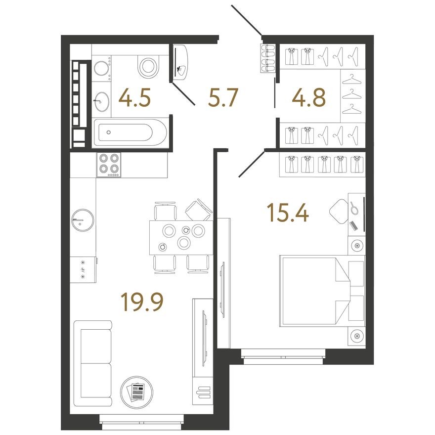Планировка — 1к. квартира, 50.3 м²