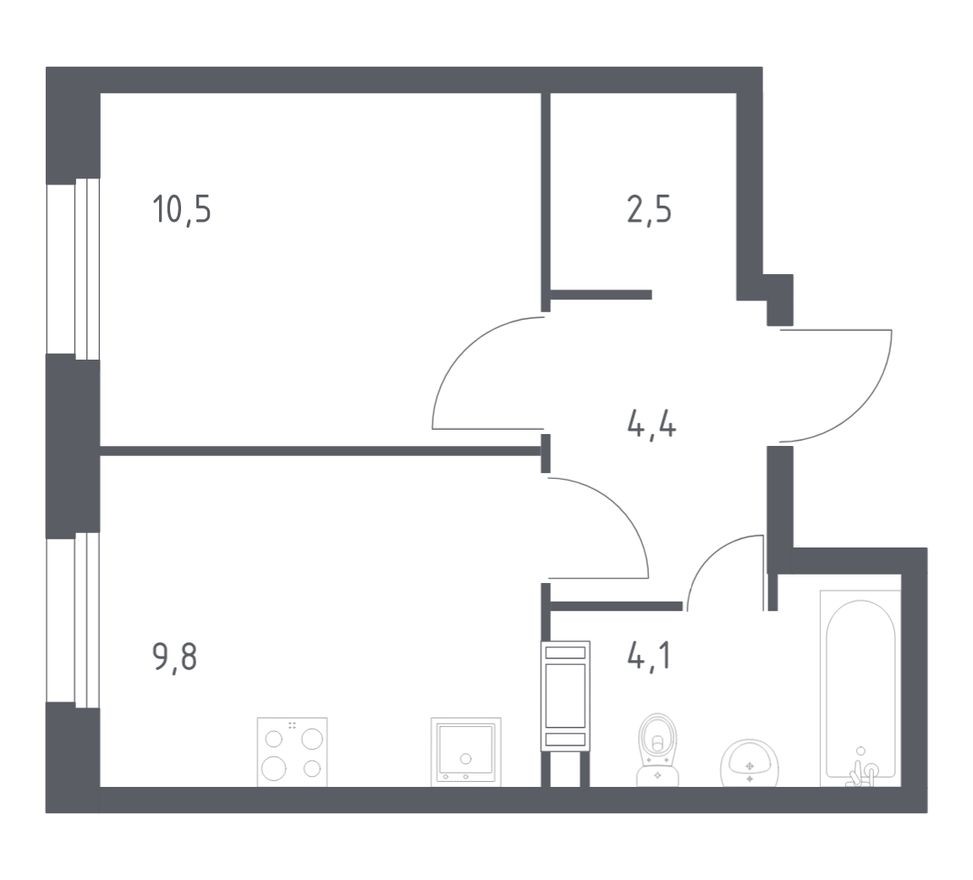 1к. квартира, 31.2 м²