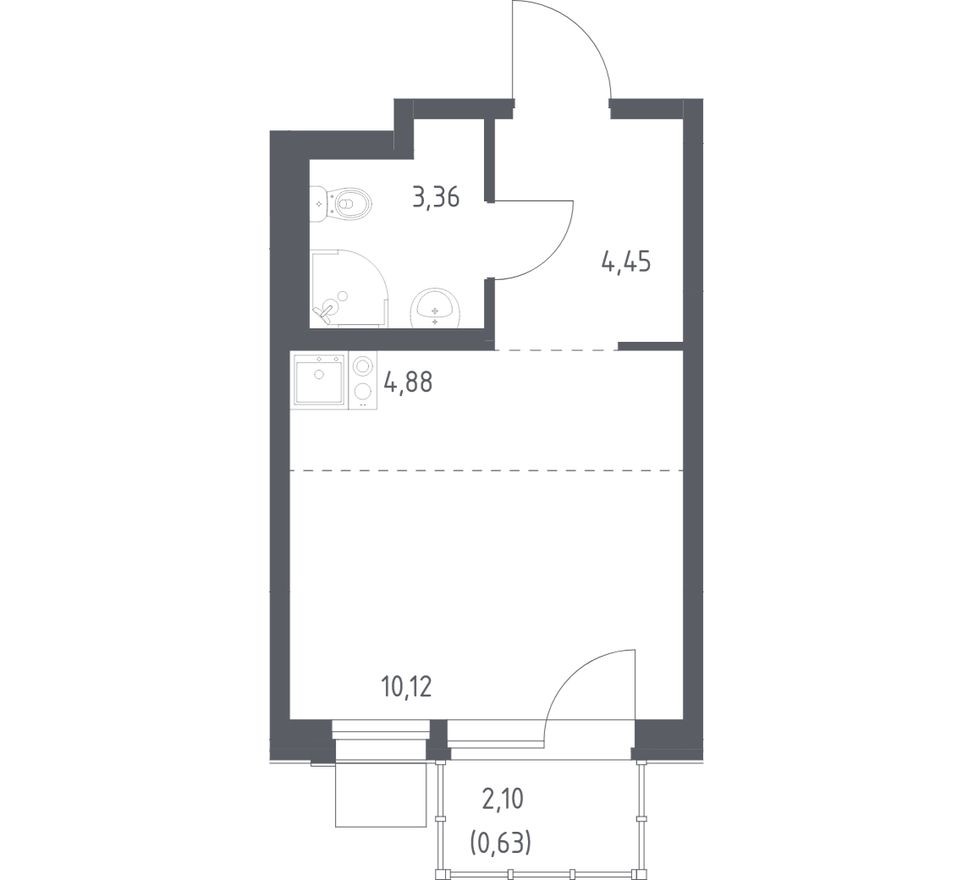 Студия-квартира, 23.4 м²