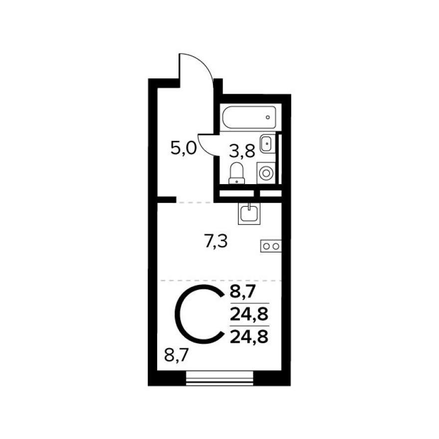 Планировка — Студия-квартира, 24.8 м²