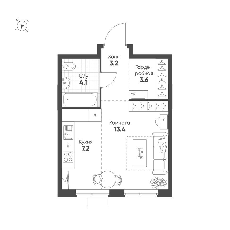 Планировка — 1к. квартира, 31.5 м²