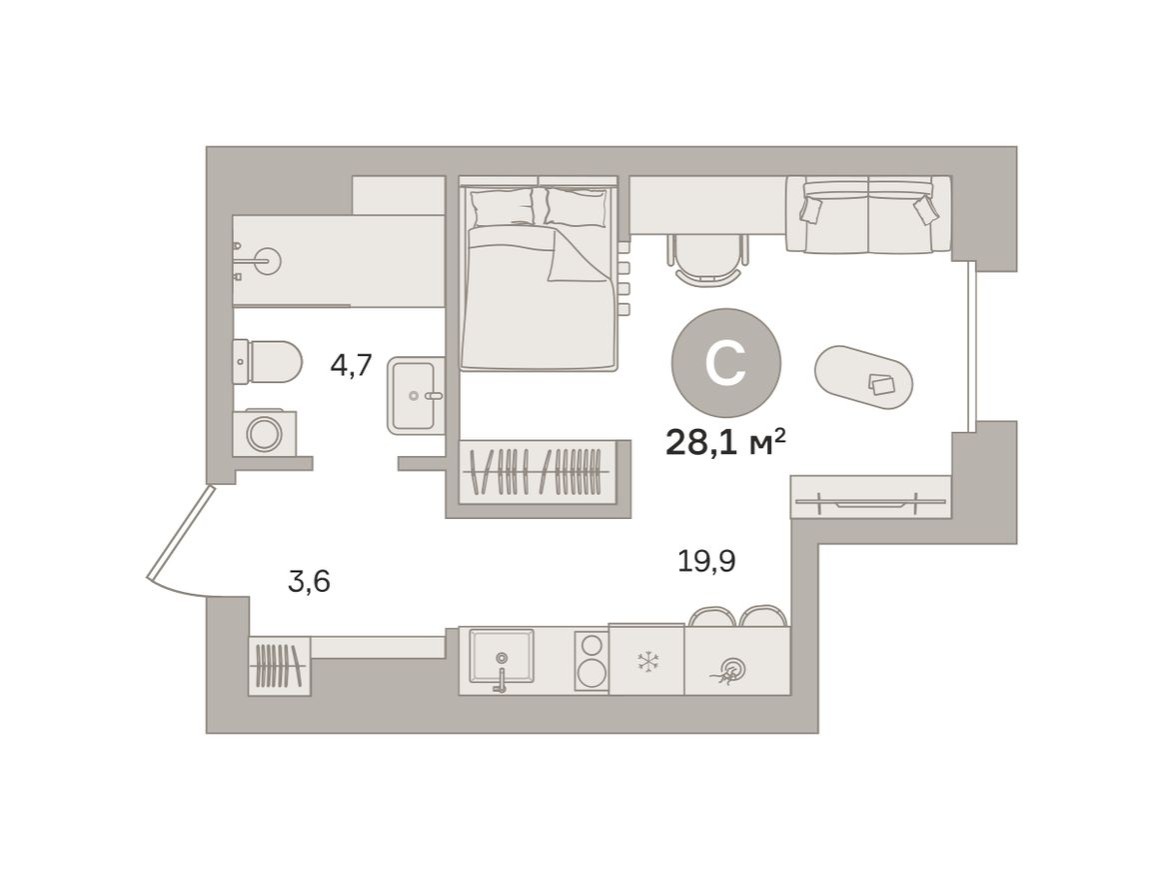 Студия-квартира, 27.7 м²