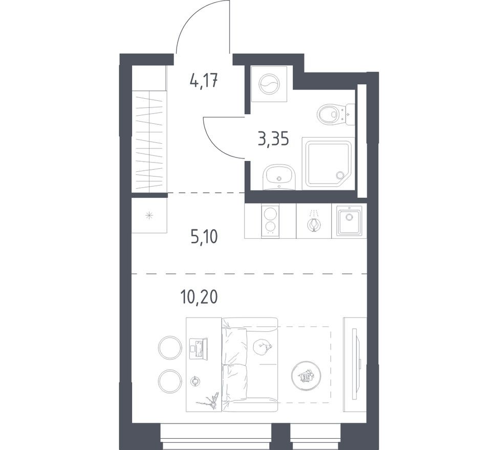 Студия-квартира, 22.8 м²