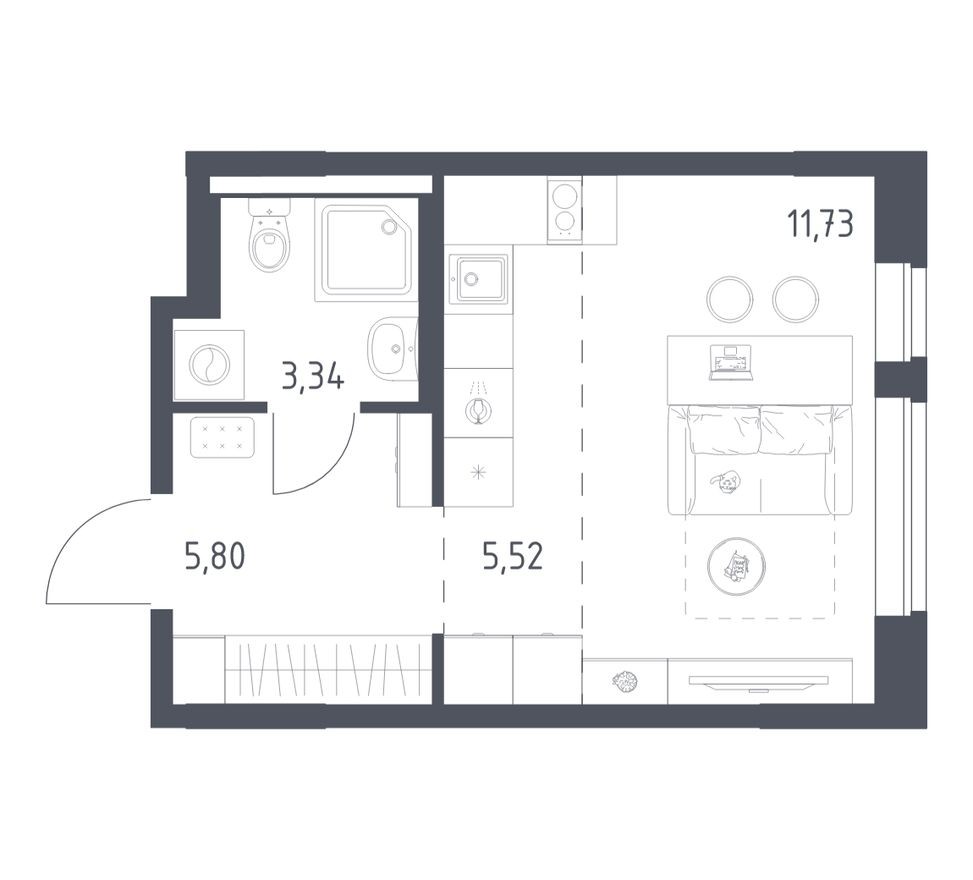 Студия-квартира, 26.4 м²
