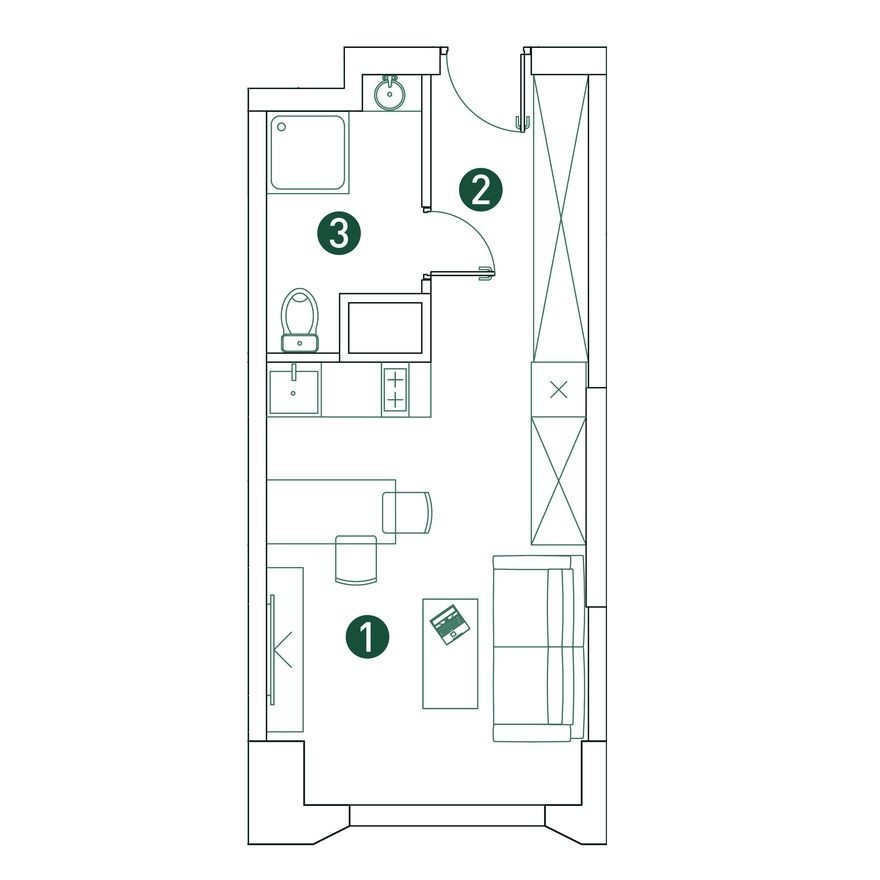 Планировка — 1к. квартира, 26.4 м²