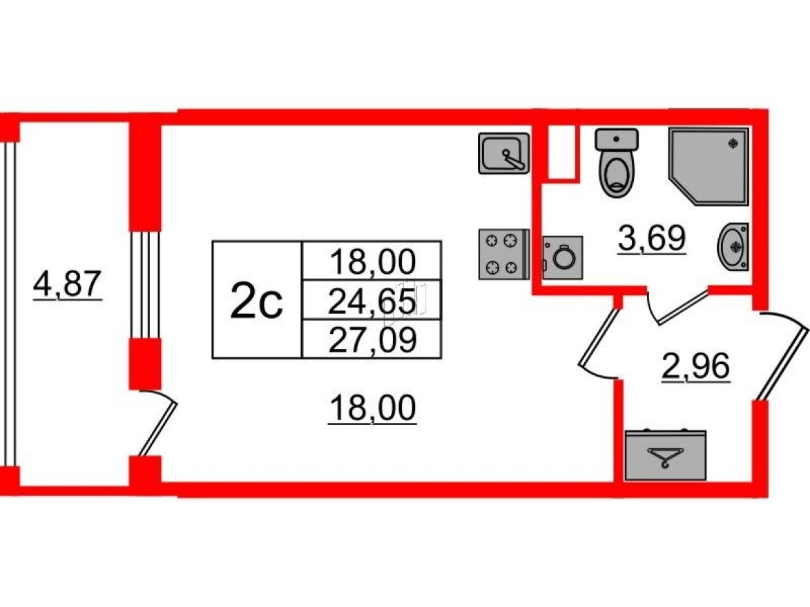 Планировка — Студия-квартира, 24.7 м²