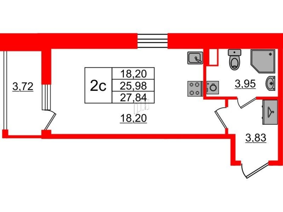 Планировка — Студия-квартира, 26.0 м²