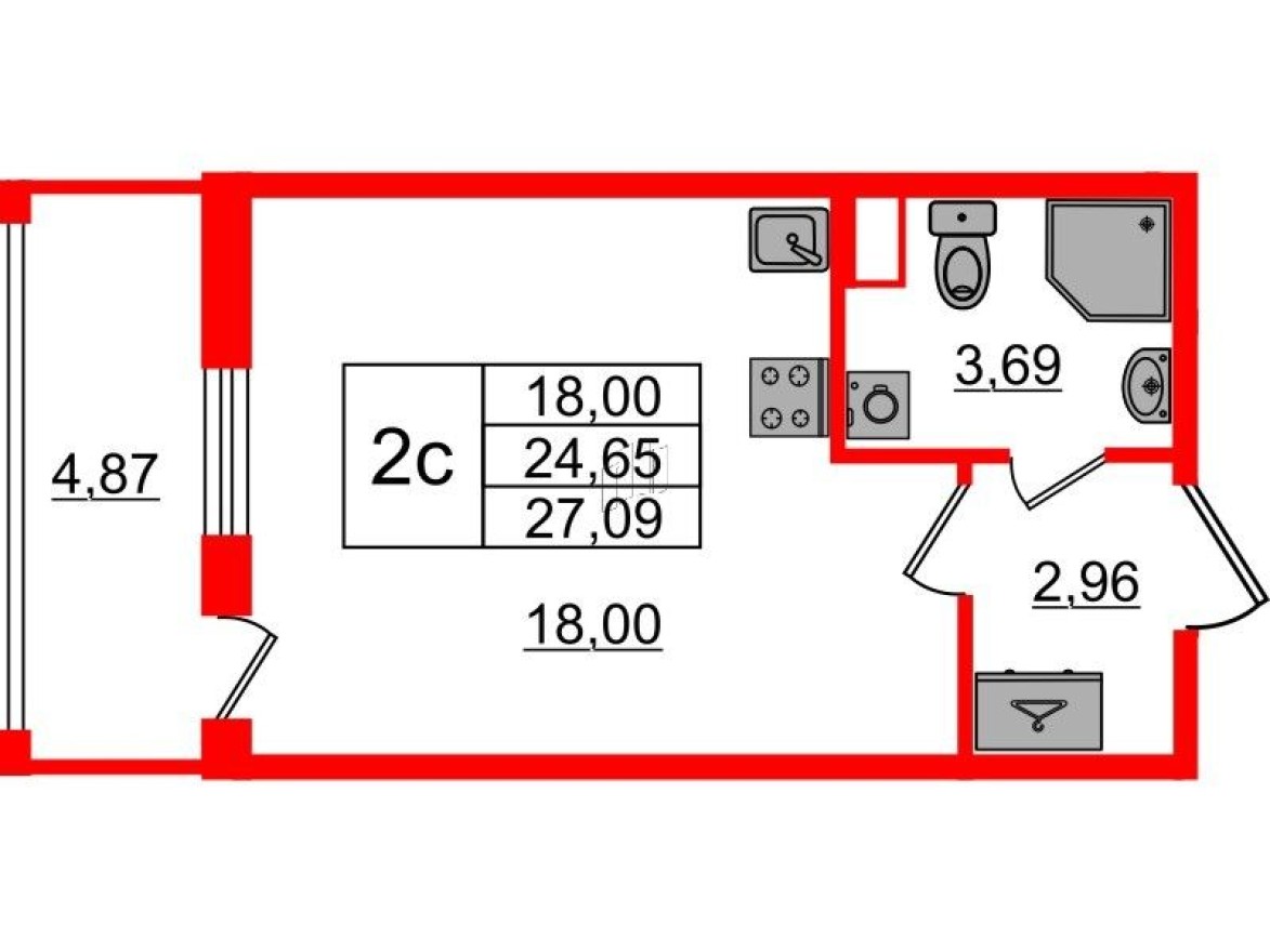 Планировка — Студия-квартира, 24.7 м²