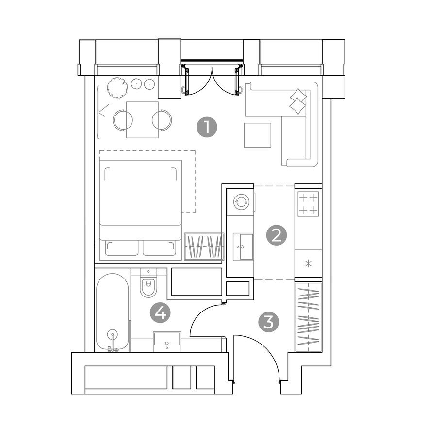 Планировка — 1к. апартаменты, 29.0 м²