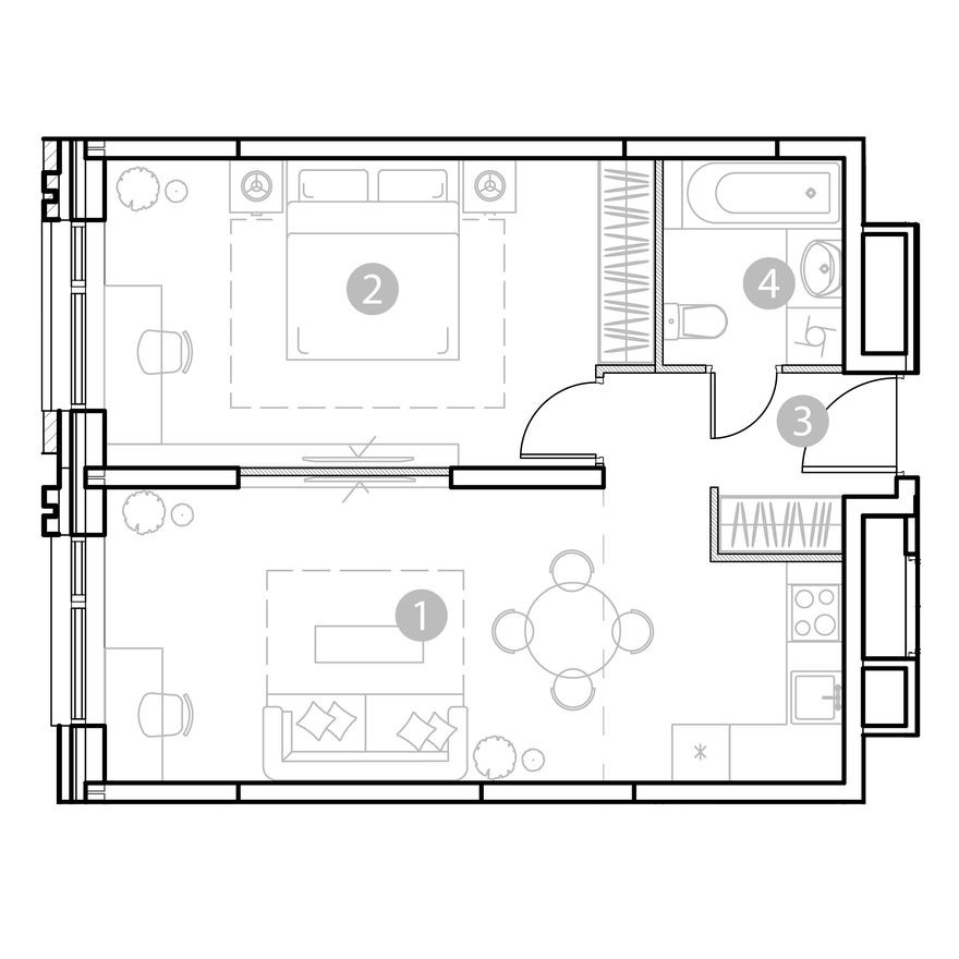 Планировка — 2к. апартаменты, 49.9 м²