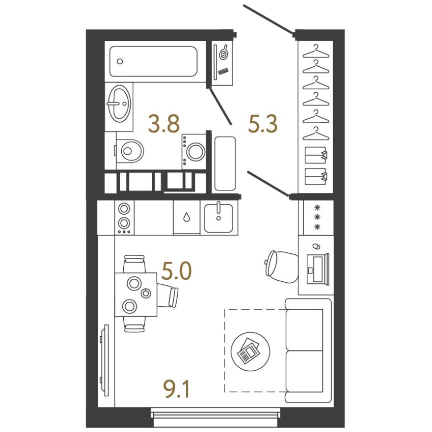 Планировка — Студия-квартира, 23.2 м²
