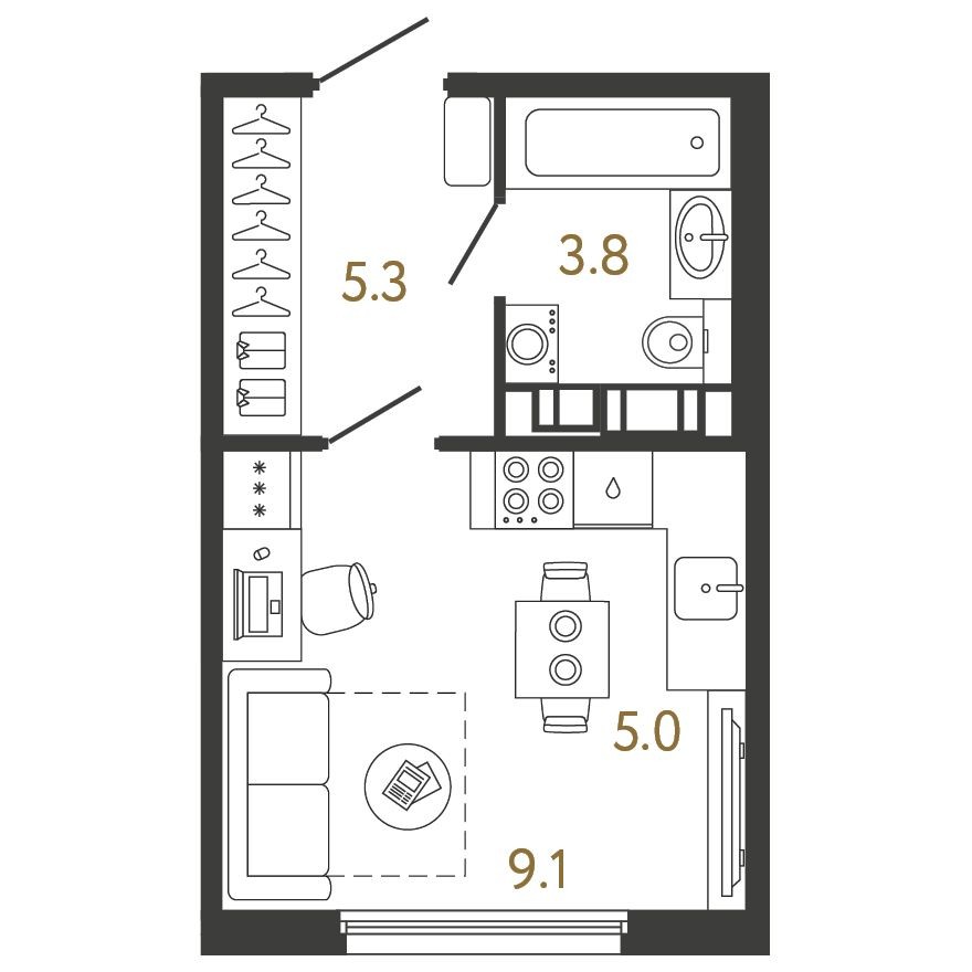 Планировка — Студия-квартира, 23.2 м²