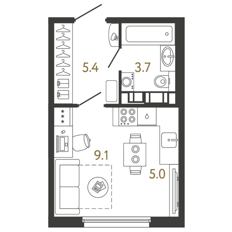 Планировка — Студия-квартира, 23.2 м²