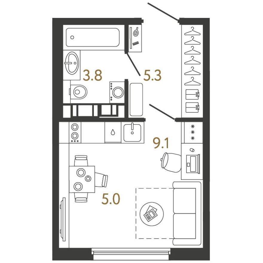 Планировка — Студия-квартира, 23.2 м²