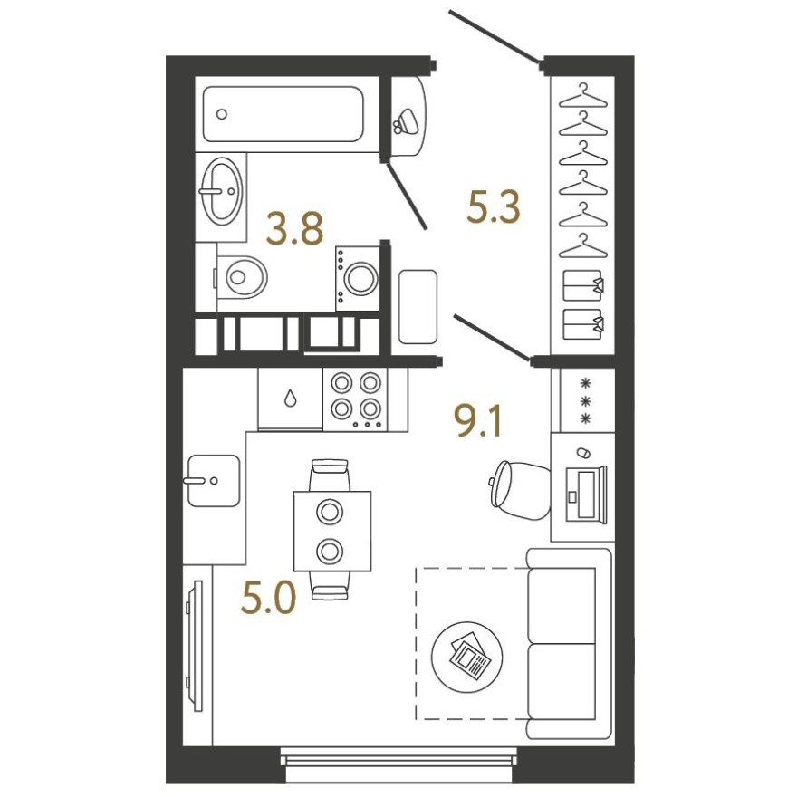 Планировка — Студия-квартира, 23.2 м²