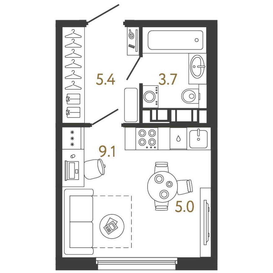 Планировка — Студия-квартира, 23.2 м²