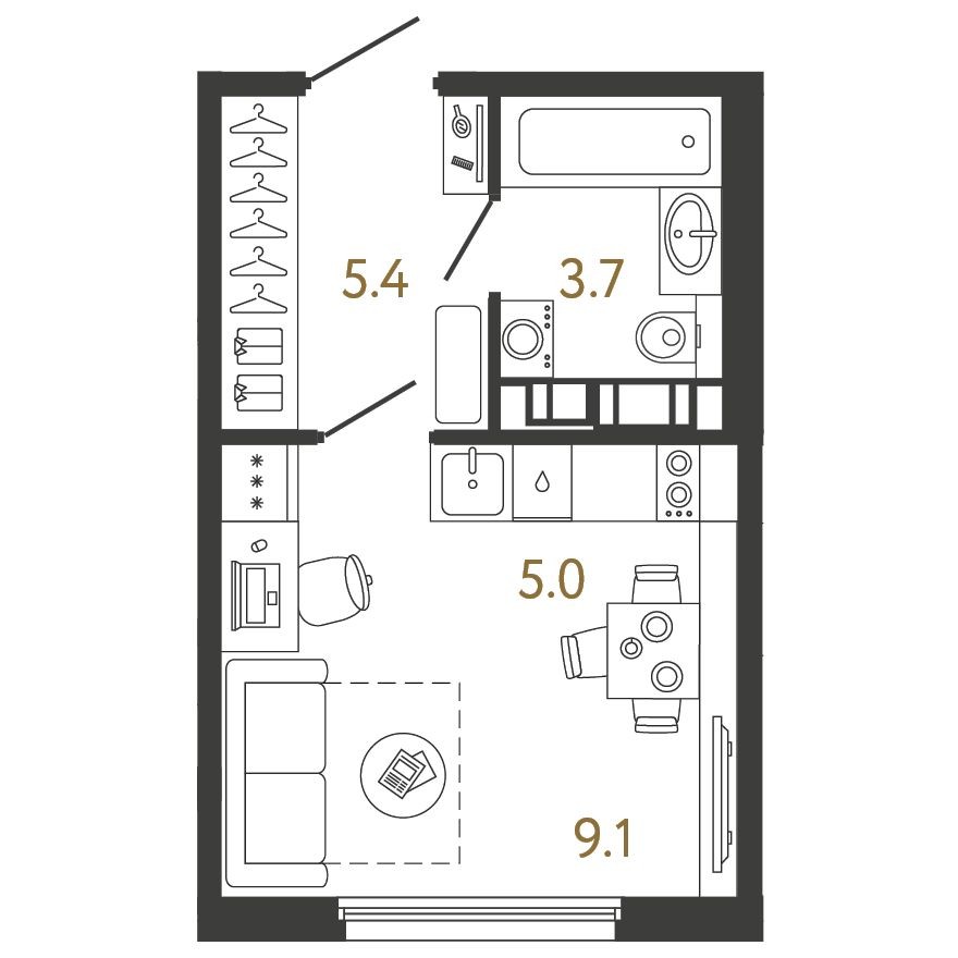 Планировка — Студия-квартира, 23.2 м²