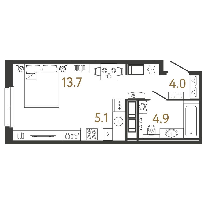Планировка — Студия-квартира, 27.7 м²