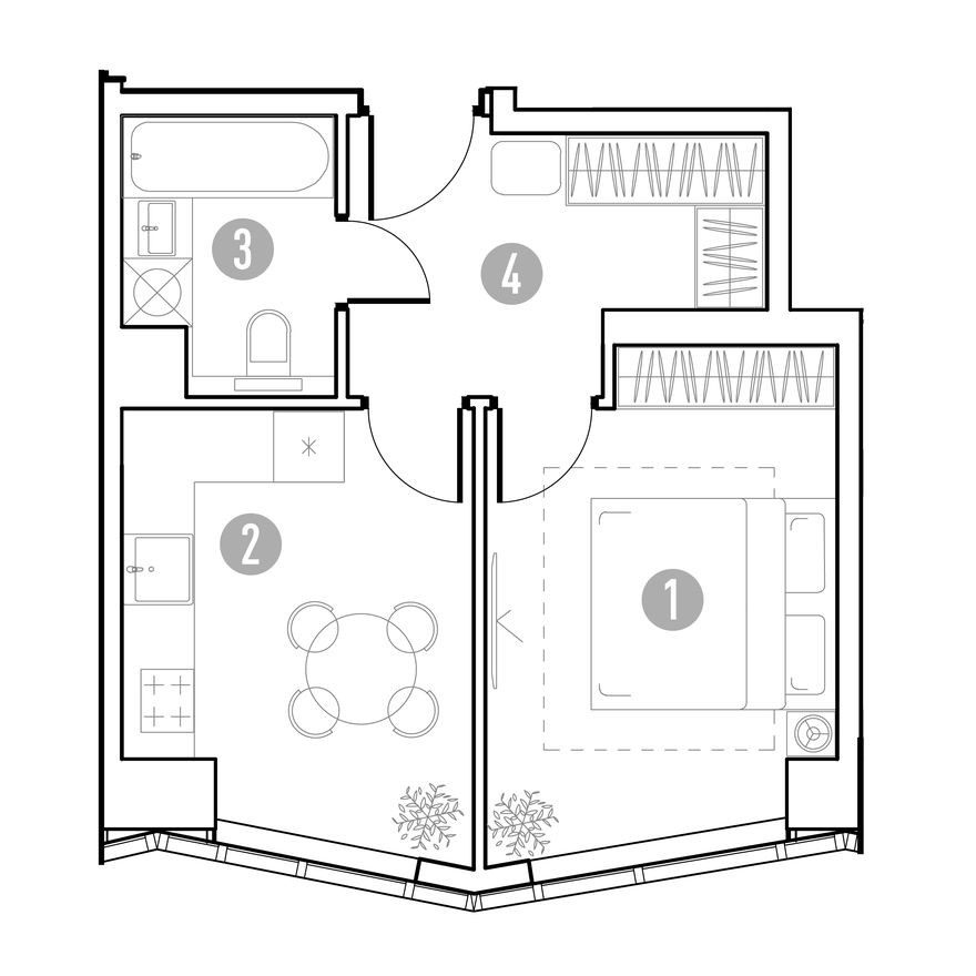 Планировка — 1к. квартира, 33.6 м²